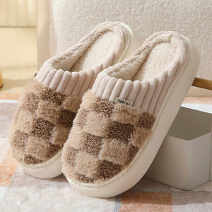 ACCITY - CHECKERED FUZZY WARMIES SLIPPERS- SIZE 6