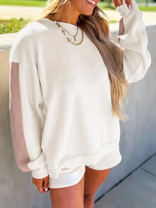 Color Block Patchwork Pullover & Casual Shorts 2pcs Outfit