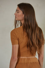 Load image into Gallery viewer, By Together - W1657 | Knit Acrylic Sweater Ribbed Short Sleeve Crop Top: Camel / M
