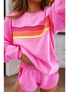 Ldc Color Contrast Trim Long Sleeve Top and Shorts Set