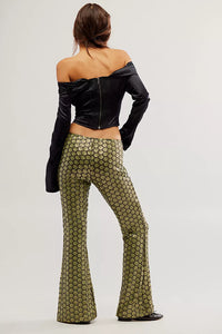 FREE PEOPLE -- Wilder Days Sequin Flare Pants -- Rocker Olive