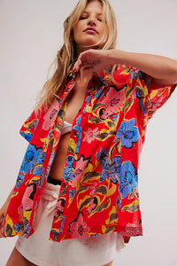 We The Free - Retro Tropics Palm Linen Top