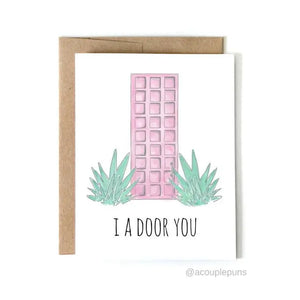 ACOUPLEPUNS - Pink Door Card - White and Pink