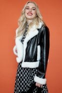 JAYLEY - Faux Leather and Faux Fur Trim Jacket