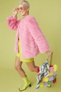 JAYLEY - Faux Fur Striped Gaga Coat - Pink